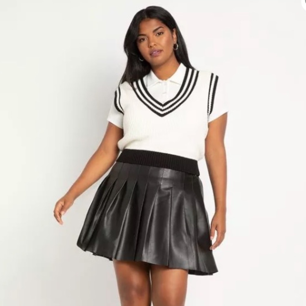 Eloquii Black Faux Leather Pleated Mini Skirt Size 14, NWT